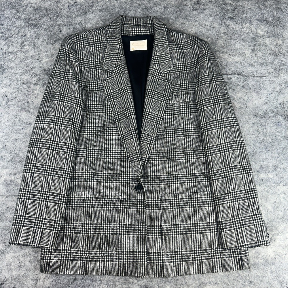 Vtg Pendleton Houndstooth Blazer Womens Size 14 100% Virgin Wool One‎ Button USA